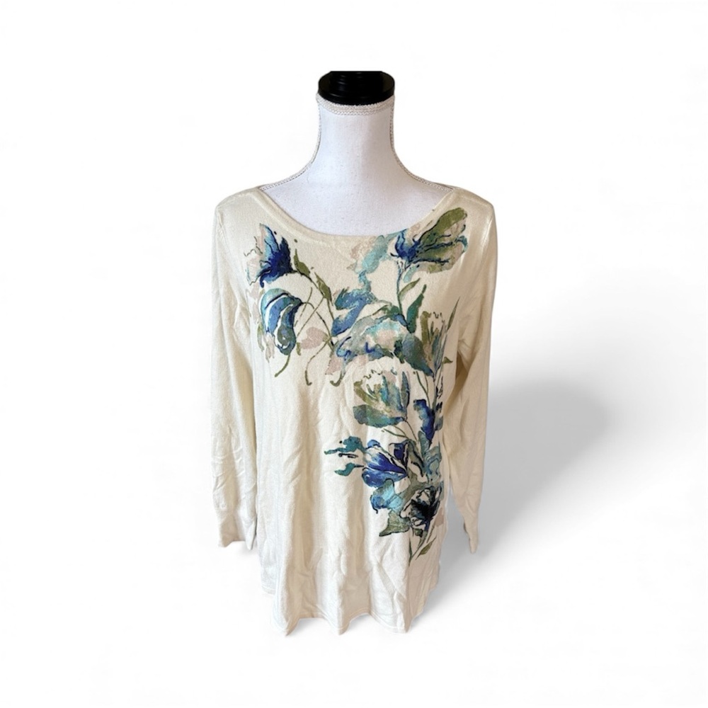 Soft Surroundings Marlyn Tunic Boatneck Sweater Large Floral Classic Botanical